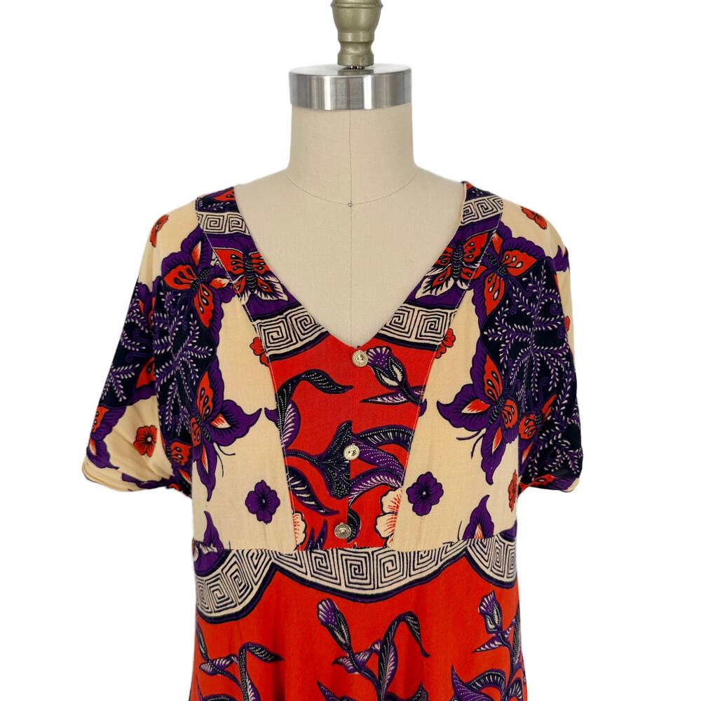 Vtg Jaya Baya Batik Floral Midi Dress size M/L Indonesia Wax Block Print - Picture 5 of 11